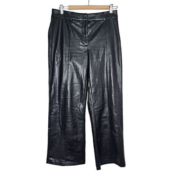 Avec Les Filles Faux Leather Pleated Wide Legs Pants High-Rise Black Women's‎ M - Picture 1 of 11